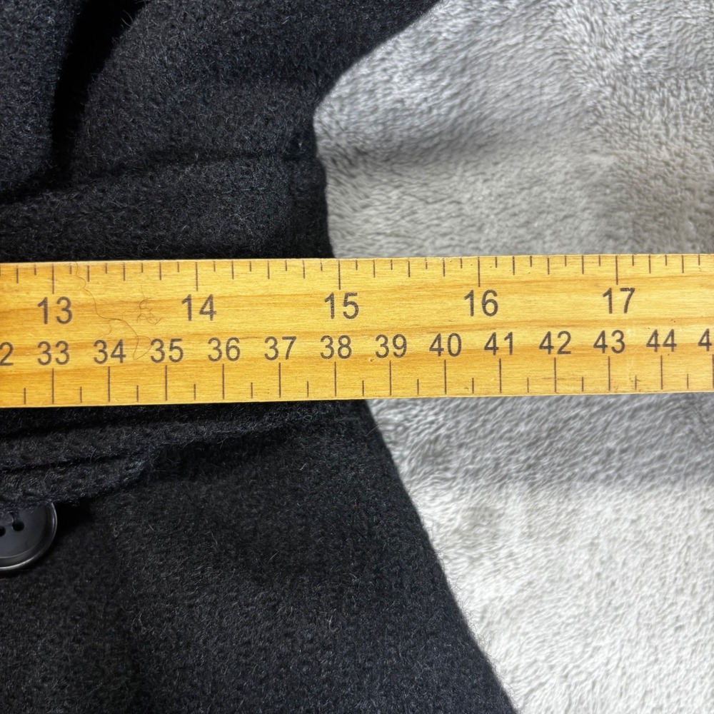 Unbranded Faux Fur Trim Hooded Long Coat Women Small Black Excellent Belted Wool - Picture 5 of 5